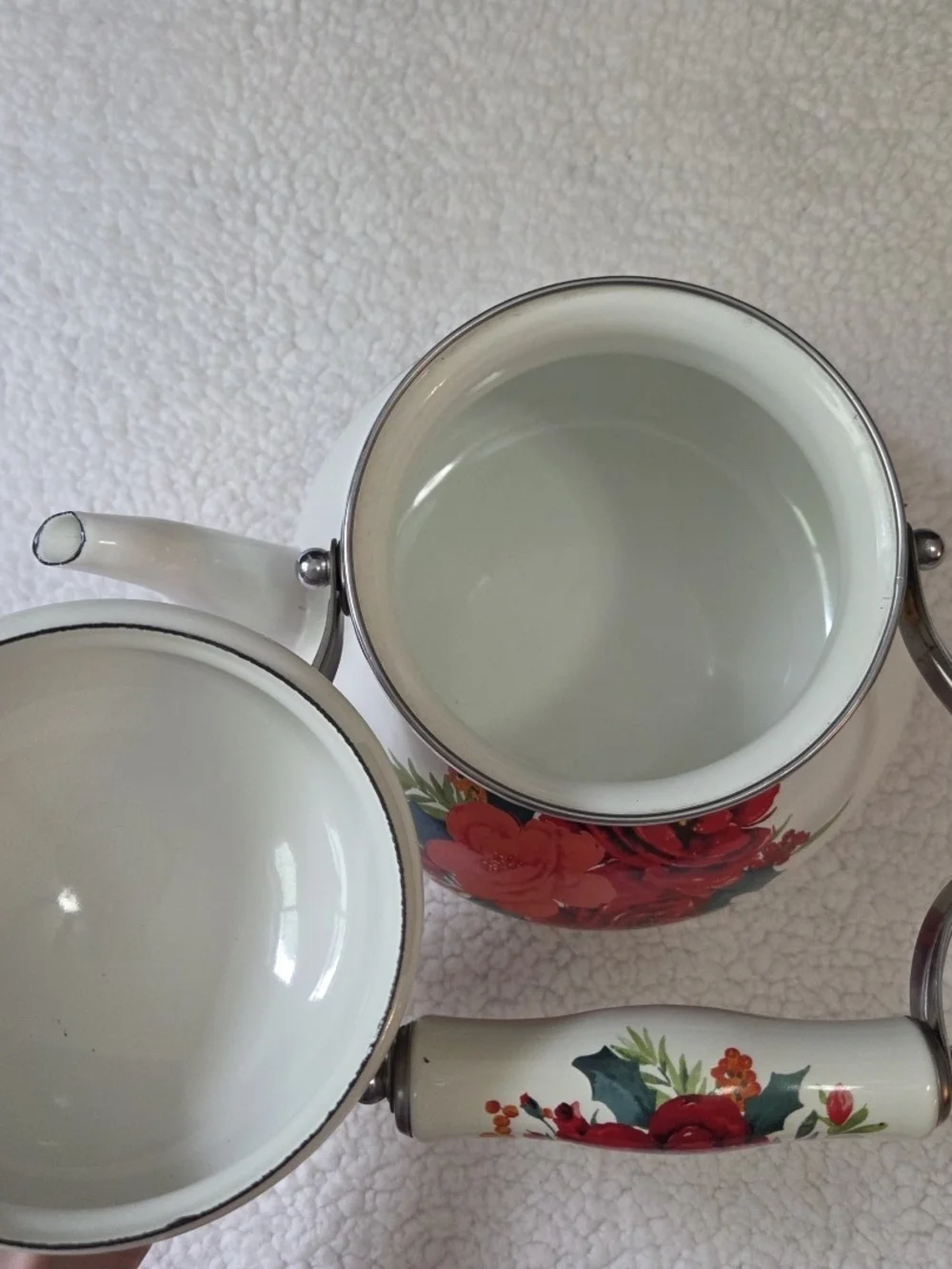 Pioneer Woman Tea Pot Kettle Holiday Cheerful Rose Enamel 1.9 Quart Steel